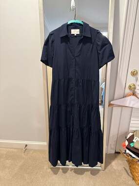 Brochu Walker Havana Tiered Puff Sleeve Maxi Dress Navy Size L